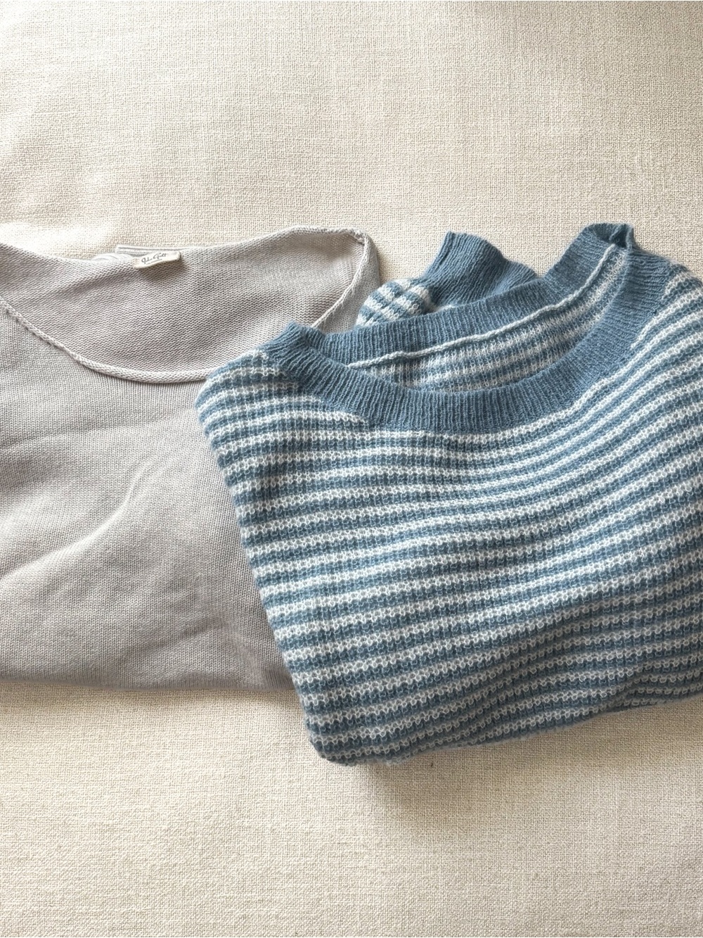 Striped Blue and Cream Knit Sweater- Off the shoulder
